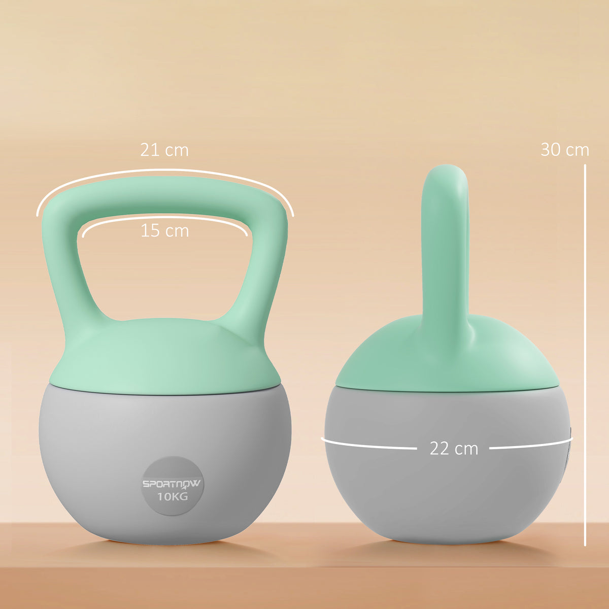 Kettlebell 10kg Manubrio con Impugnatura Antiscivolo per Fitness Bodybuilding Cardio, Grigio e Verde