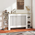 Cache-radiateur avec étagères de rangement ouvertes, couvercle de radiateur en bois à lattes, 152x19x83cm, blanc