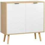 Aparador de salón, mueble de almacenamiento con 2 puertas y estante ajustable, 77 x 35 x 77,5 cm, blanco y madera natural
