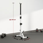 Verstelbaar Stalen Squat Rack, belastbaarheid 200 kg, houder voor 3 halterstangen met haken, 58,5x75,5x136-176 cm, zilver