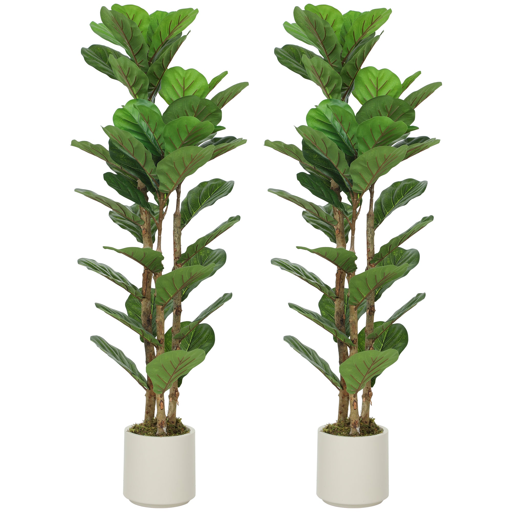 Lot de 2 plantes artificielles 120 cm Figuier lyre arbre artificiel avec pot en plastique et tronc en bois massif, vert