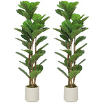 Lot de 2 plantes artificielles 120 cm Figuier lyre arbre artificiel avec pot en plastique et tronc en bois massif, vert