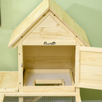 Conejera de madera con recinto para animales, villa para conejos de 2 niveles con área de juego, rampa y puertas con cerradura