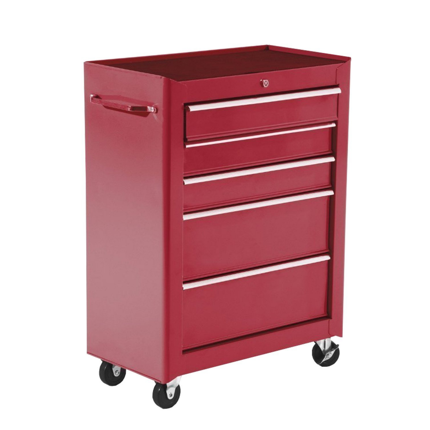 Carro de herramientas con ruedas, carro de taller de acero con 5 cajones bloqueable con 2 llaves, 61,5 x 33 x 82,5 cm, rojo