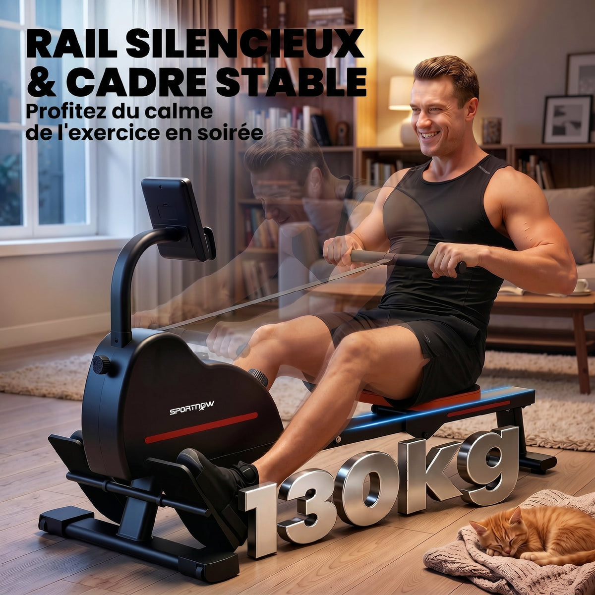 Etxeetarako arraun-makina, Bluetooth, Kinomap eta Zwift konektagarritasuna, 16 erresistentzia-maila, isila, 135x42x72cm, gorria