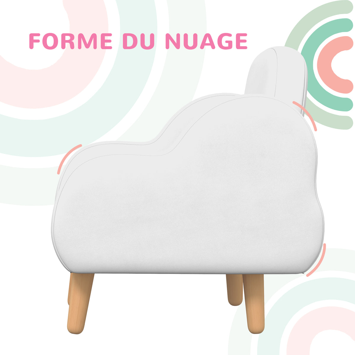 Fauteuil pour enfant design scandinave nuage grand confort avec piètement inclinés et tissu 46 x 51 x 55 cm blanc