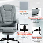 Fauteuil de bureau massant, chaise de bureau avec hauteur réglable, dossier inclinable et télécommande filaire, gris