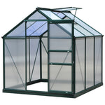 Serre de jardin polycarbonate 190 x 192 x 201 cm résistant aux UV 30+ fondation renforcé gouttière vert foncé