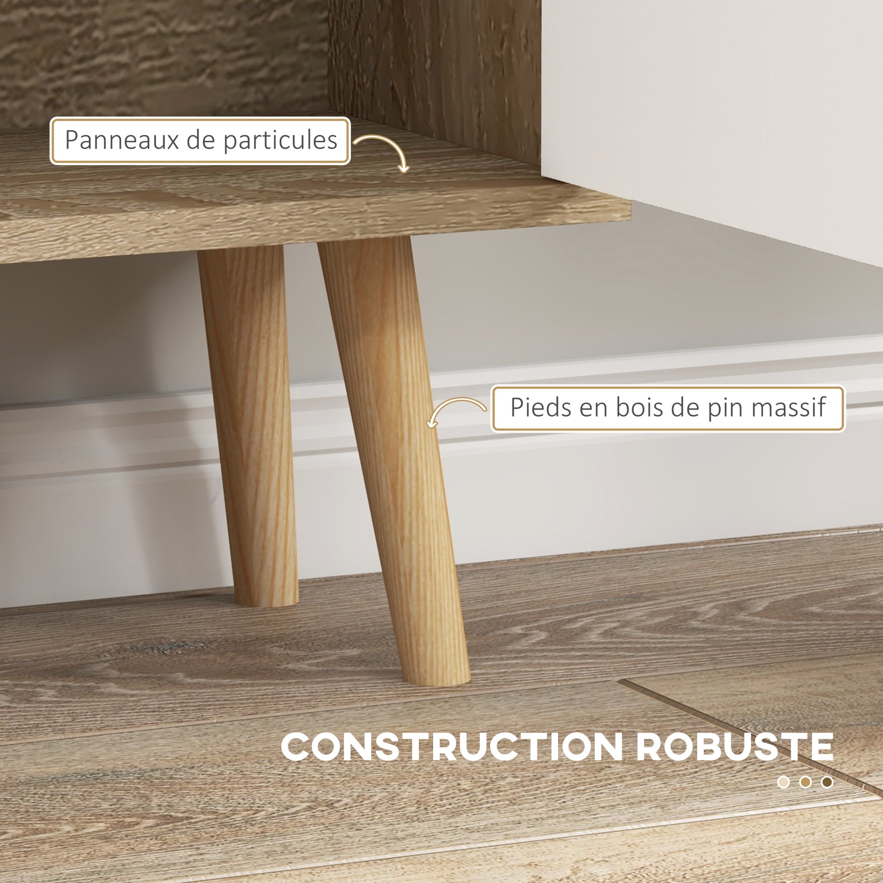 Bibliothèque scandinave meuble de rangement dim. 80L x 23,5l x 123H cm 5 niches placard 2 portes pieds effilés inclinés