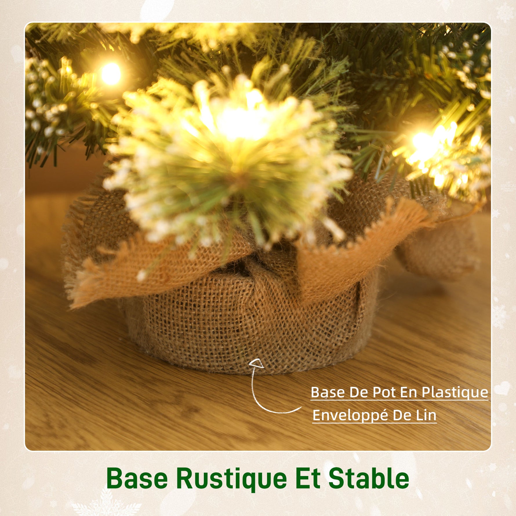 Sapin de Noël artificiel 60 cm, mini arbre de Noël de table floqué avec 35 LED, pommes de pin, fonctionne à piles, vert