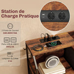 Commode, meuble de rangement avec station de recharge, 8 tiroirs en tissu, étagère ouverte, 130,5x30x88cm, marron
