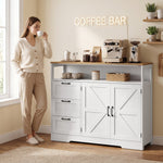 Credenza da cucina, mobile contenitore con 3 cassetti, 2 ante stile rustico, piano di lavoro e scomparto aperto, bianco
