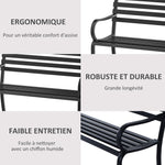 Banc de Jardin Design Contemporain 2 Places dim. 127L x 58l x 82H cm métal époxy Noir