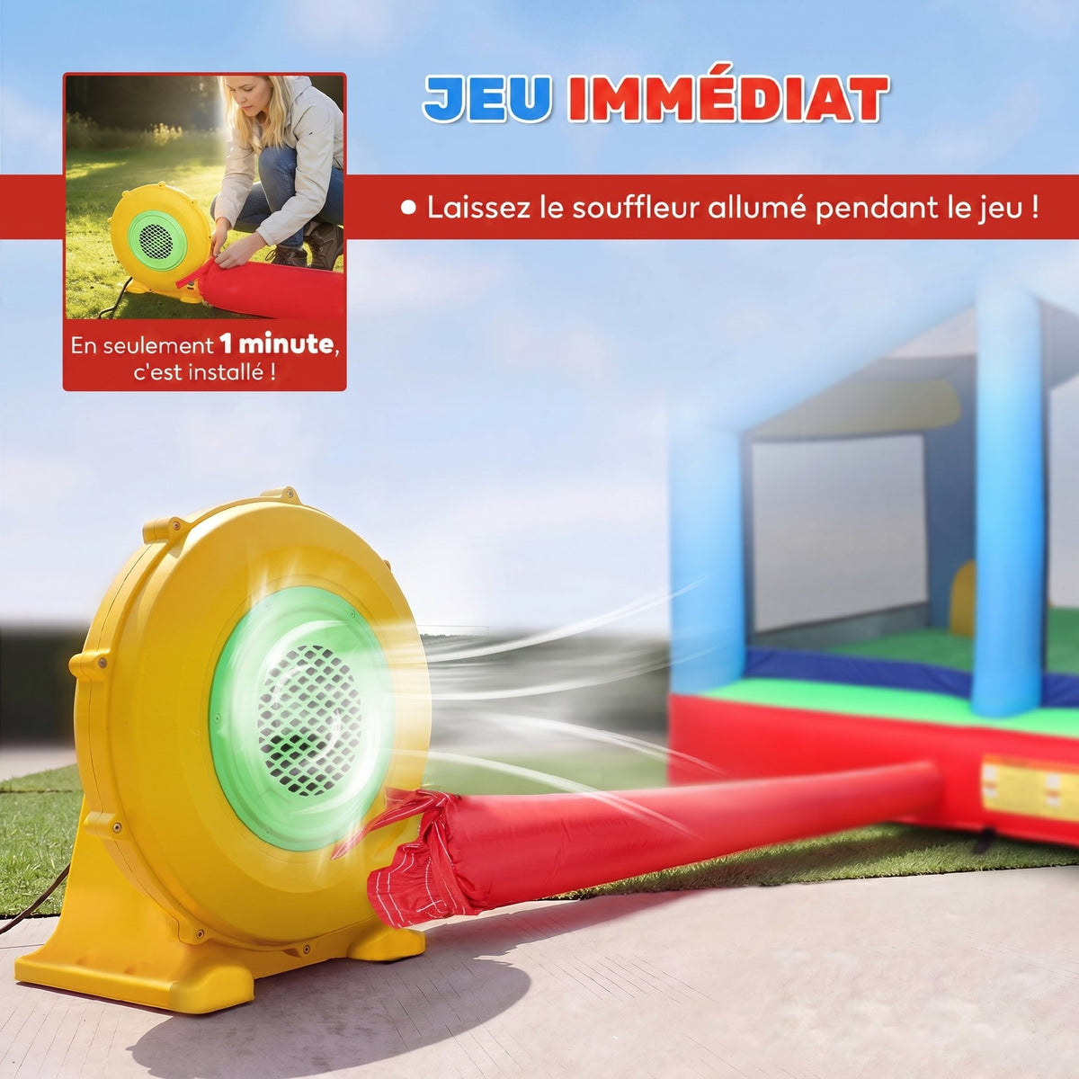 Château gonflable 4 en 1, aire de jeux avec souffleur, toboggan, piscine à balles, jeu de lancer d'anneaux, multicolore