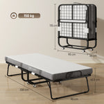 Lit pliant 1 personne 200 x 90 cm avec matelas, lit d'appoint pliable et portable sur roulettes, cadre en acier, blanc