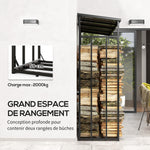 Abri-bûches range-bûche extérieur charge maximale 2000 kg avec housse de protection imperméable 185 x 62 x 184 cm noir