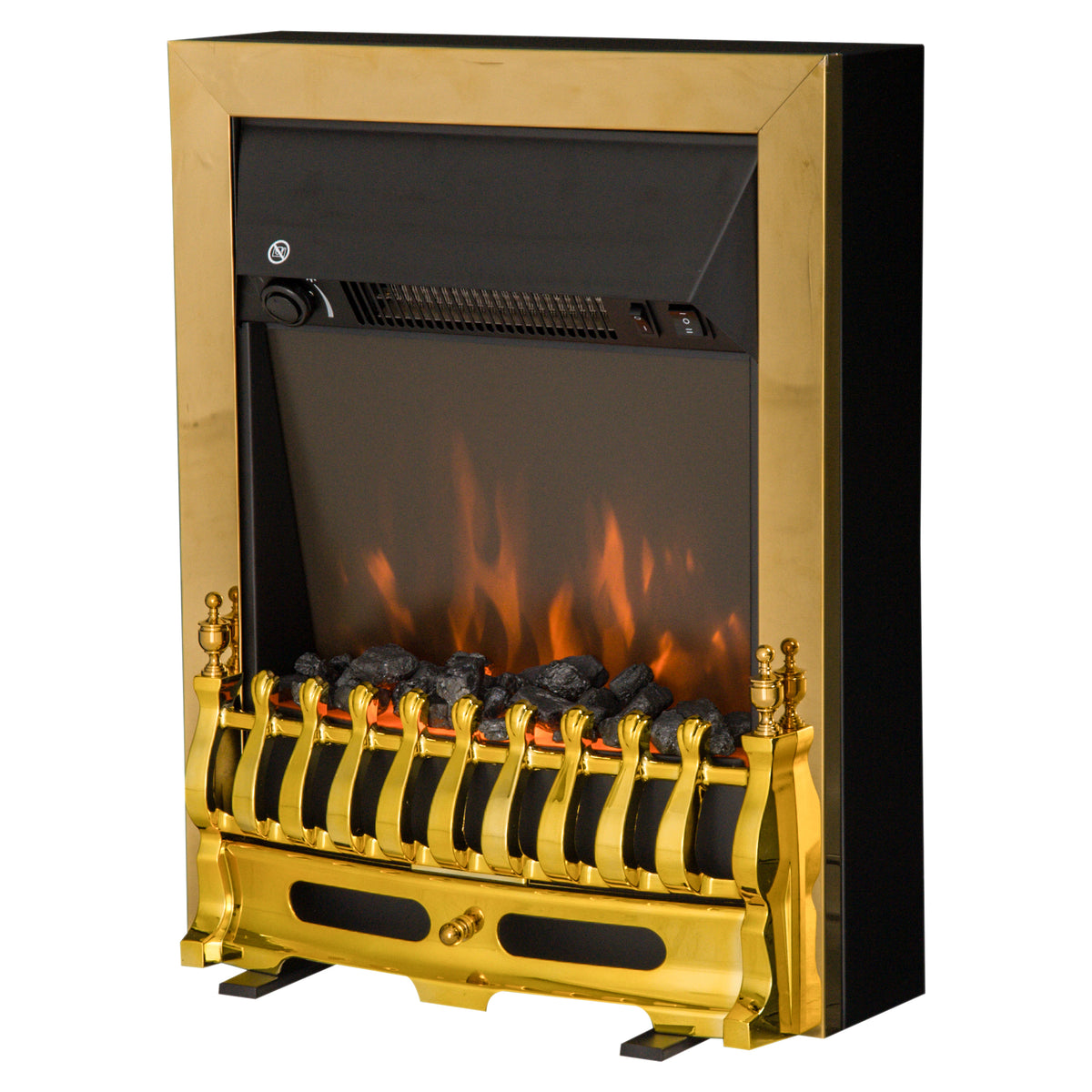 Cheminée électrique Effet de Flamme Style néo rétro Thermostat 1000-2000 W Noir Or
