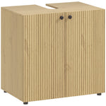 Meuble sous lavabo, meuble de salle de bain 2 portes à fermeture amortie, étagère réglable, 60x39,8x58,5cm, bois naturel