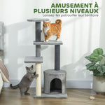 Arbre à Chat Hauteur 103 cm, Platesformes, Niche en Peluche, Balle en Peluche, Poteaux en Sisal, Base Renforcé, Gris