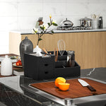 Boite de Rangement de Bureau - Organiseur de Bureau - 7 Compartiments, 2 tiroirs - Bambou Verni Noir