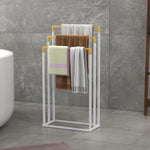 Freestanding bamboo and steel towel rack with 3 towel bars, 45 x 22.5 x 86 cm, white and natural