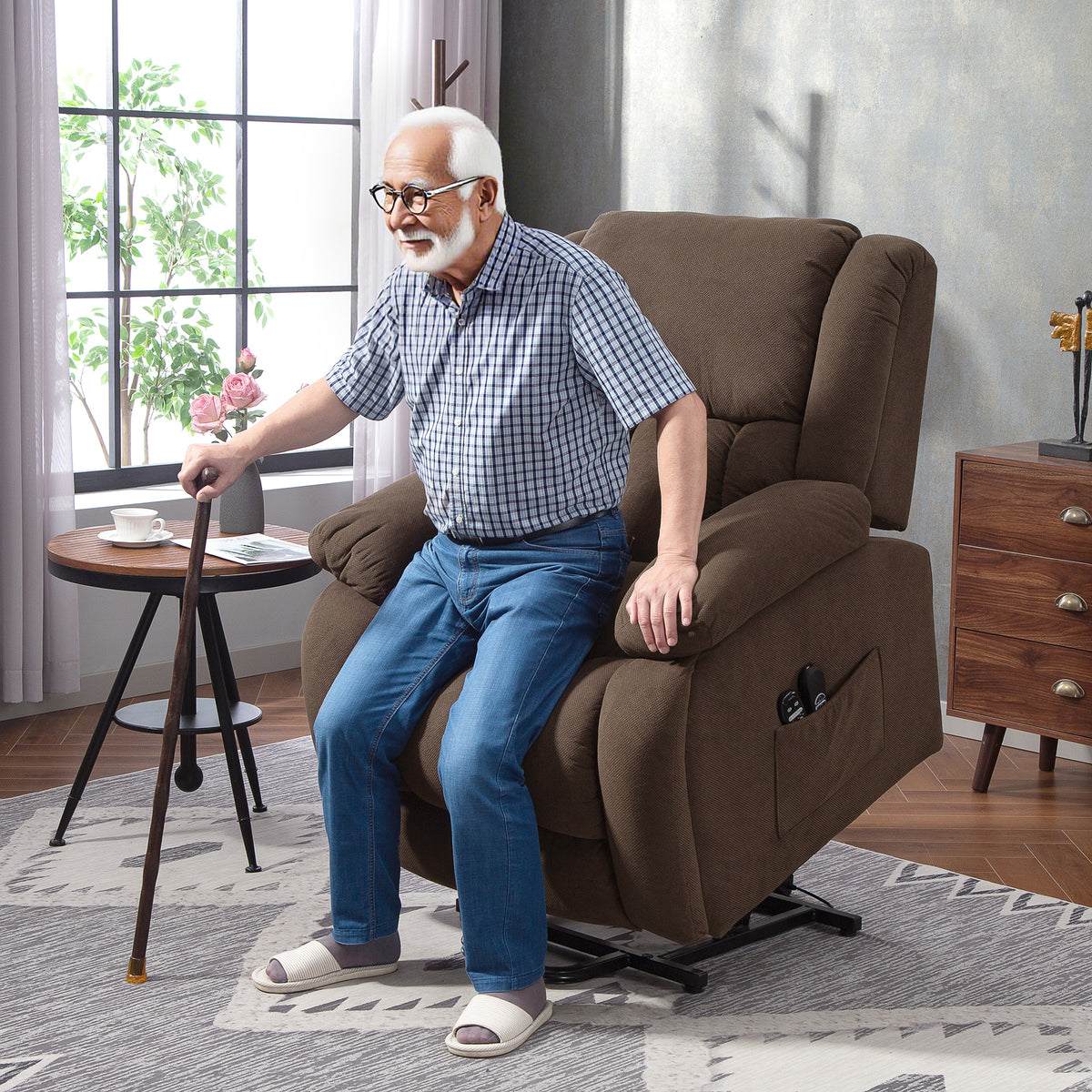 Fauteuil releveur électrique, fauteuil relax électrique avec fonction massage et chauffage, 93 x 104 x 100 cm, marron