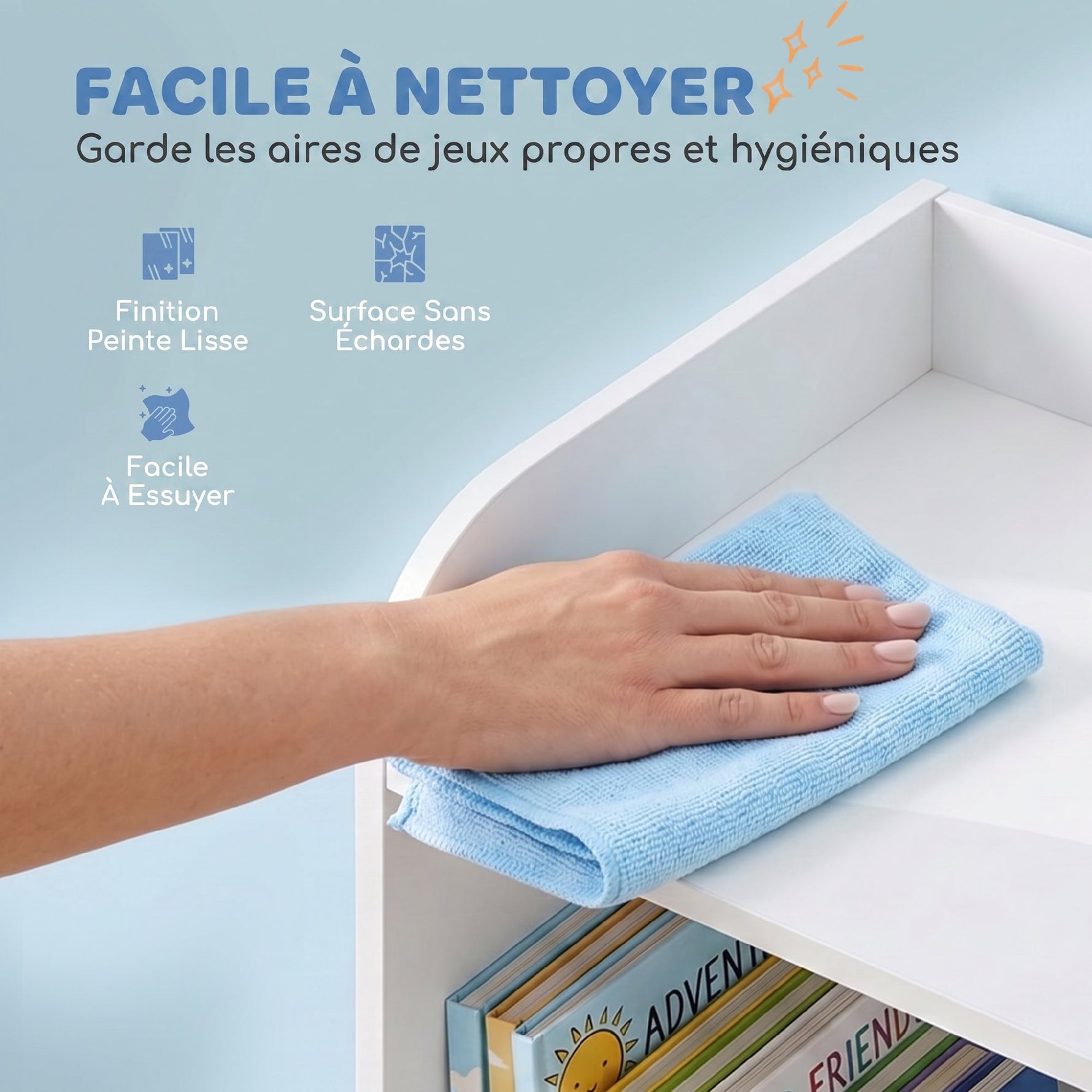 Meuble rangement enfant, bibliothèque enfants avec 8 compartiments et étagère supérieure, 104 x 29 x 101,5 cm, blanc