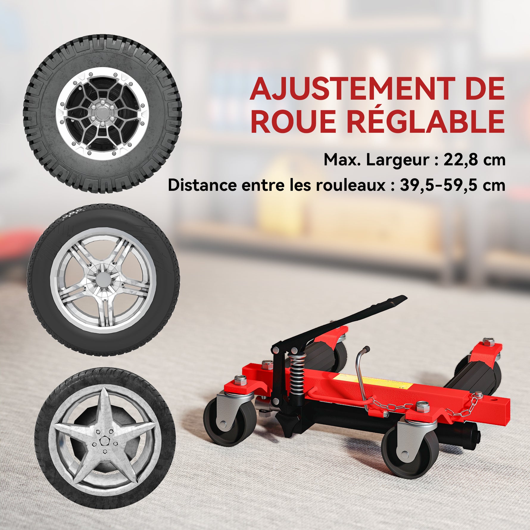 Lot de 2 chariots de manutention de voiture capacité 680kg chariot de déplacement largeur pneu 22,8cm 56x54x19,5cm, noir
