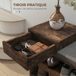 Meuble et Banc à Chaussures, 1 Tiroir et 3 Compartiments, Capacité 5 Paires, MDF, 76,5 x 30 x 52 cm, Marron