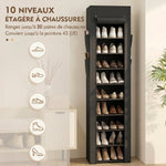 Étagère à Chaussures 20 Paires 10 Niveaux, Range-Chaussures en Métal avec Housse Anti-Poussière, Noir
