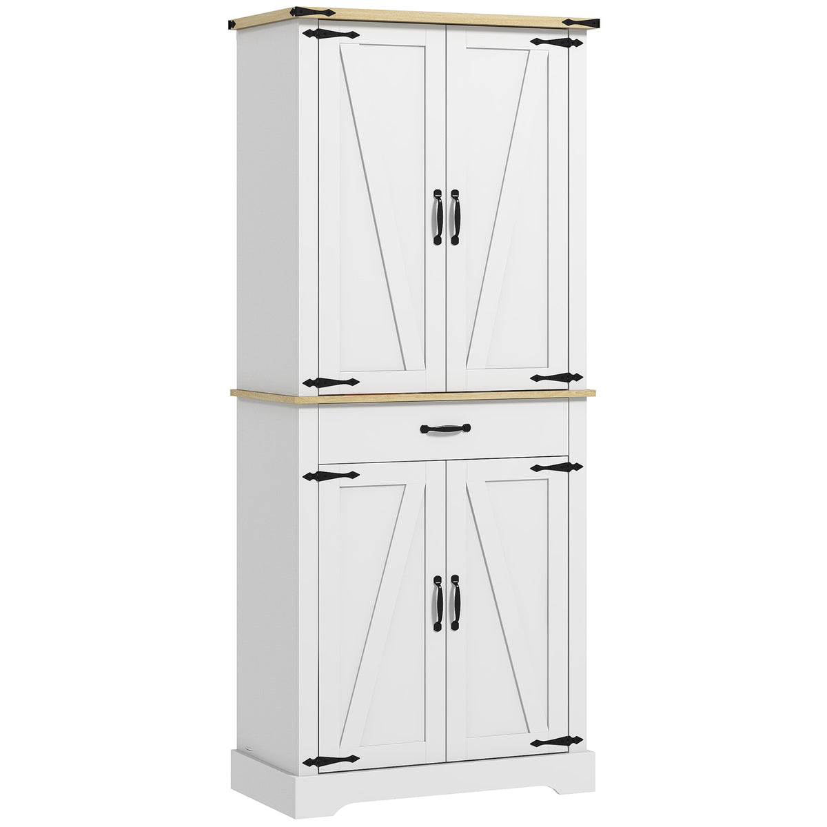 Armoire de cuisine buffet cuisine, 4 portes, 6 étagères à porte,1 tiroir et étagères réglables 76,5 x 40 x 181 cm blanc