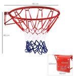 Panier de basket, anneau de basketball avec filet, suspendu mural intérieur et extérieur,  Ø 46 x 46 cm, rouge
