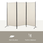 Paravent 3 panneaux dim. 2,53L x 0,5l x 1,82H m Store latéral Brise-Vue paravent sur Pied séparateur métal Polyester