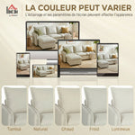 Canapé 3 places avec pouf de rangement, canapé d'angle modulable 212 cm, coussins à ressorts, tissu en lin, crème