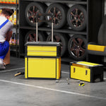 Lot de 3 boîtes à outils sur roulettes empilables et modulaires en acier avec plateau, poignées et serrure, jaune