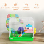Cage à hamster rongeur 2 niveaux avec tunnel, biberon eau, roue, maisonnette, échelles 46 x 30 x 37 cm vert