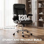 Chaise Bureau Ergonomique avec Accoudoirs Relevables, Fauteuil de Bureau en PU, Hauteur Réglable, Fonction Bascule, Noir