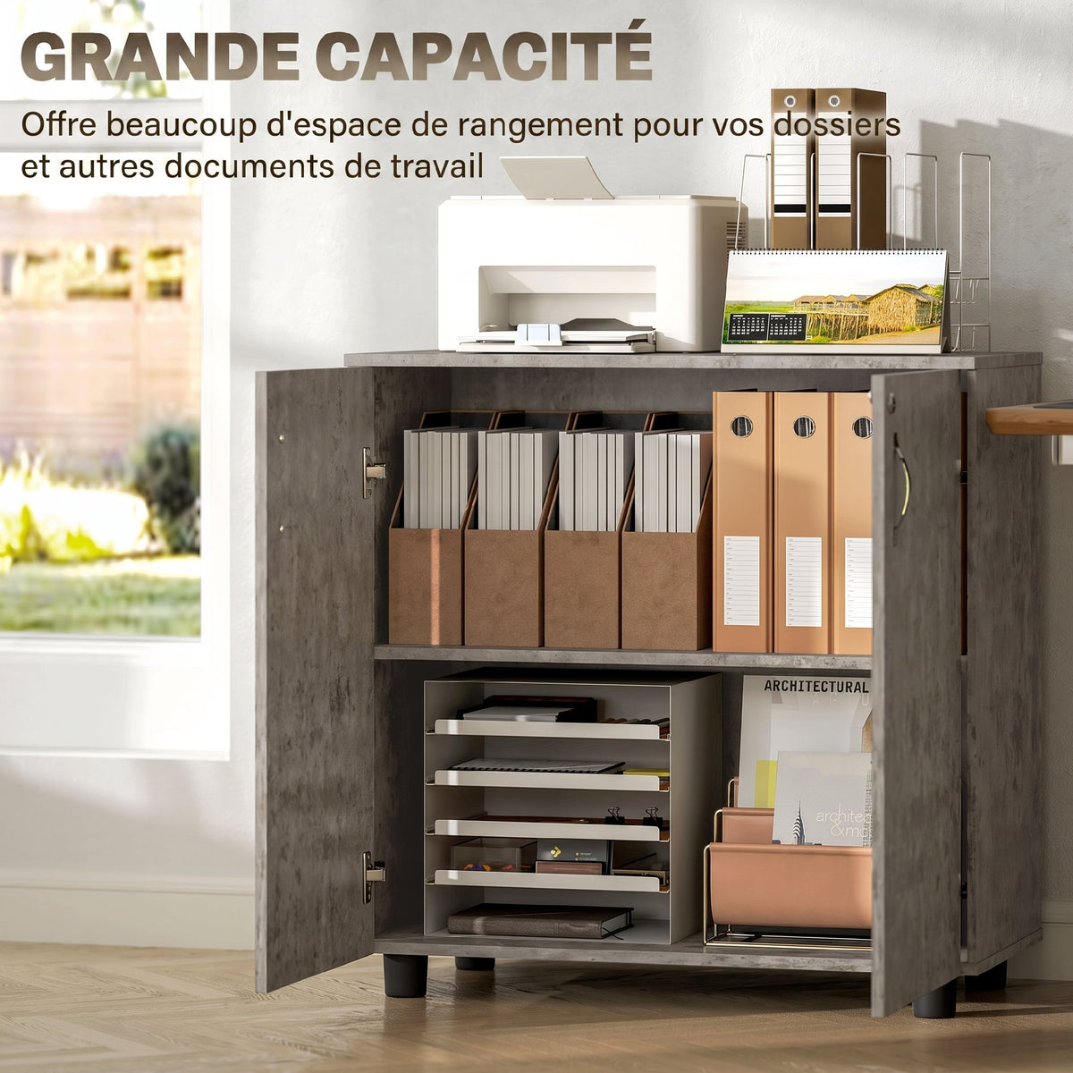 Armario de oficina de 2 niveles, mueble de almacenamiento de oficina con 2 puertas, cerraduras y llaves, 80x40x80cm, gris