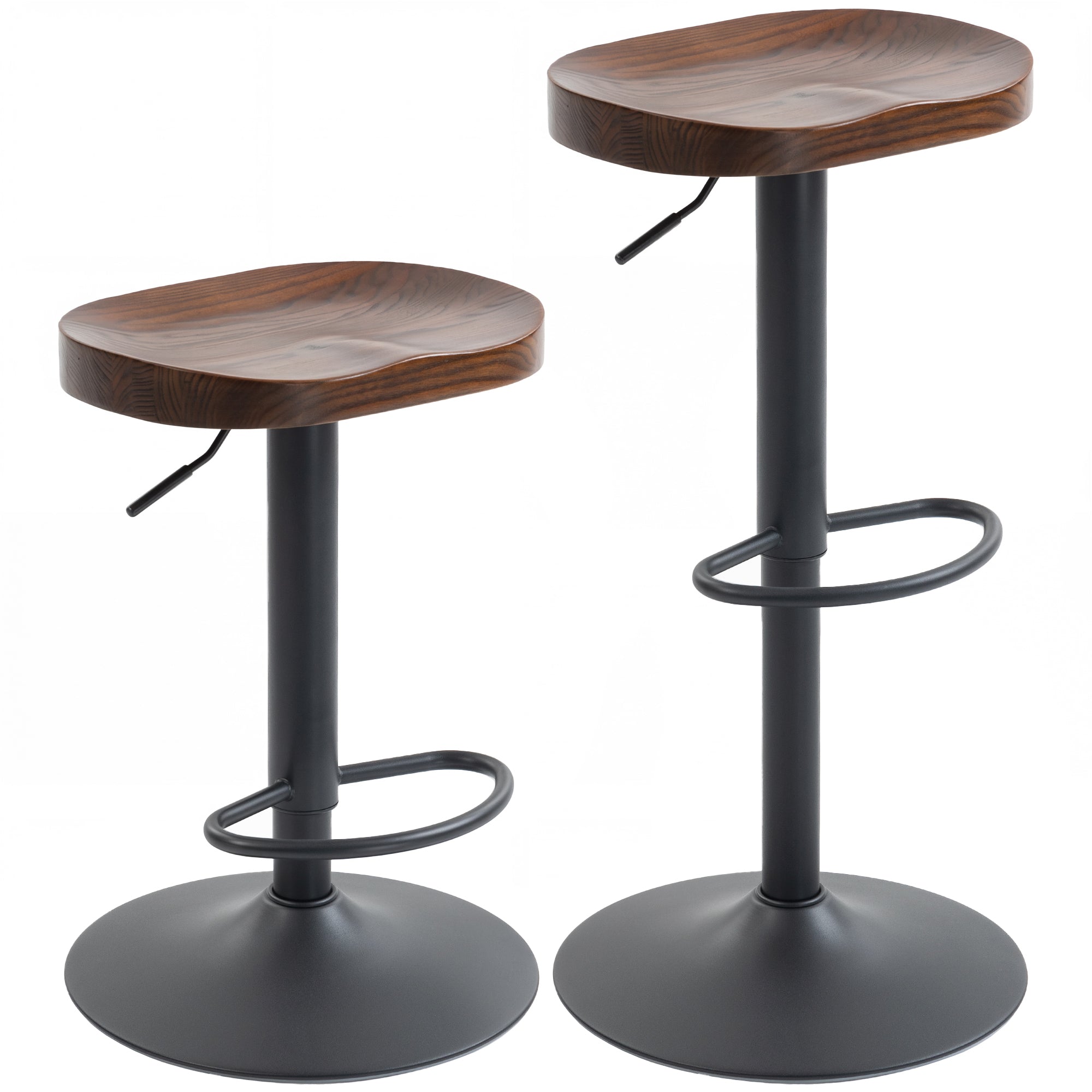 Tabourets de Bar Lot de 2 Réglables Pivotants Chaises de Cuisine avec Siège en Bois d'Orme Marron Foncé