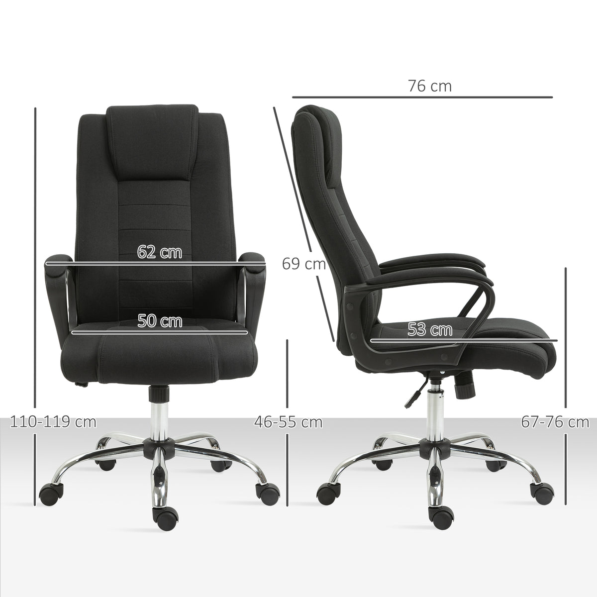 Fauteuil de bureau à roulettes chaise manager ergonomique pivotante hauteur réglable lin noir