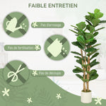 Plante artificielle intérieure 150 cm Figuier lyre arbre artificiel avec pot en plastique et tronc en bois massif, vert
