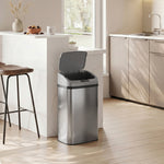 Poubelle de cuisine automatique 48L en acier inoxydable, couvercle à fermeture en douceur, 33x25x69cm, argent