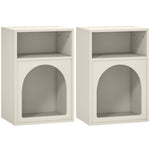 Lot de 2 tables de chevet, table de nuit avec compartiments ouverts, design arqué, 40 x 30 x 60 cm, crème