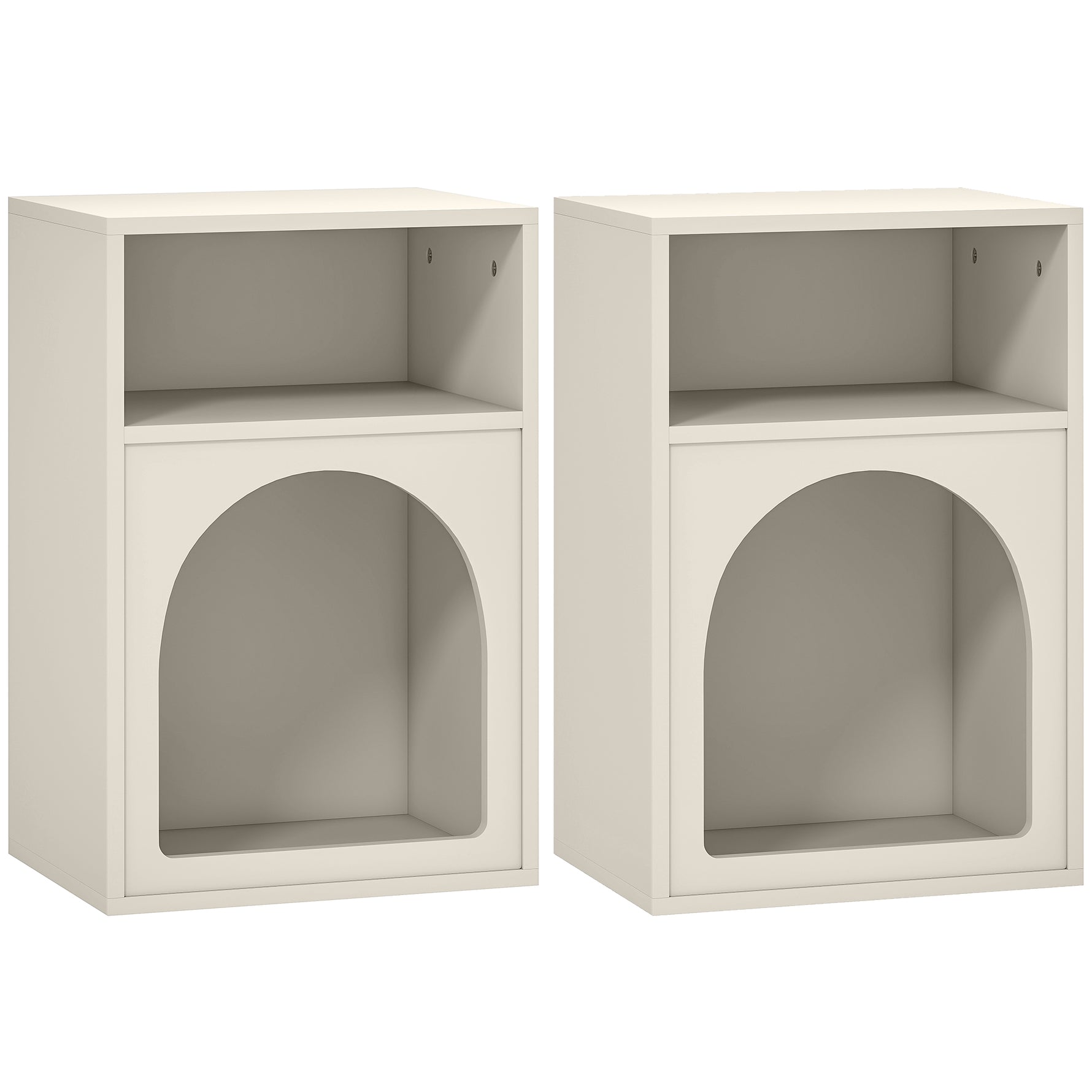 Lot de 2 tables de chevet, table de nuit avec compartiments ouverts, design arqué, 40 x 30 x 60 cm, crème