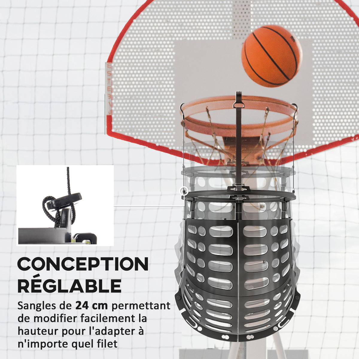 Retour de ballon de basket-ball système de renvoi du ballon de basket rotation à 360° 35,6 x 35,6 x 75,5 cm noir