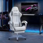 Gaming chair ergonomic gaming recliner with 135° reclining backrest and lumbar support, 65 x 65 x 121-129 cm white