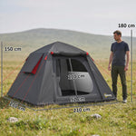 Tenda da Campeggio a Cupola 2 Persone 3-4 Stagioni Impermeabile 3000mm Montaggio Facile 2 Porte 210x210x150cm Grigio Scuro