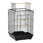 Cage à oiseaux en métal avec mangeoires perchoirs plateau amovible poignée dim. 40L x 40l x 59H cm noir