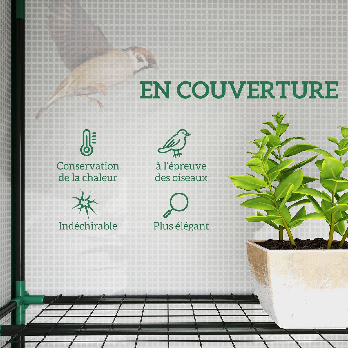 Serre de jardin avec étagères à 3 niveaux serre de balcon 3 portes enroulables zippées 215 x 46 x 151 cm blanc