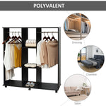 Armoire penderie Meuble de Rangement Mobile 6 roulettes 120L x 40l x 128H cm en bois Noir